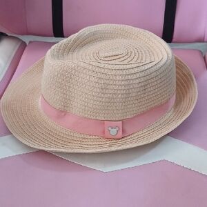 Disney Tan Straw Hat with Pink Ribbon